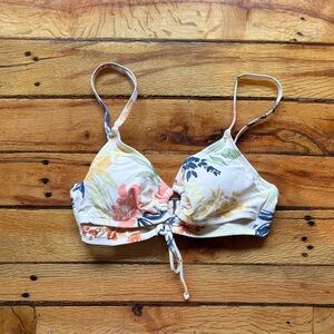 Cupshe Floral Tie-Front Bikini Top - White with Coral, Yellow & Navy Small